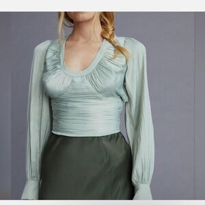 Anthropologie elegant light green top with open back design, size Xs